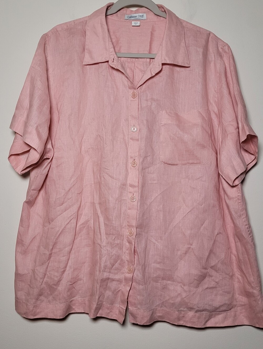Coldwater Creek Pale Pink Short-Sleeve Linen Button-Down Shirt Size 2X